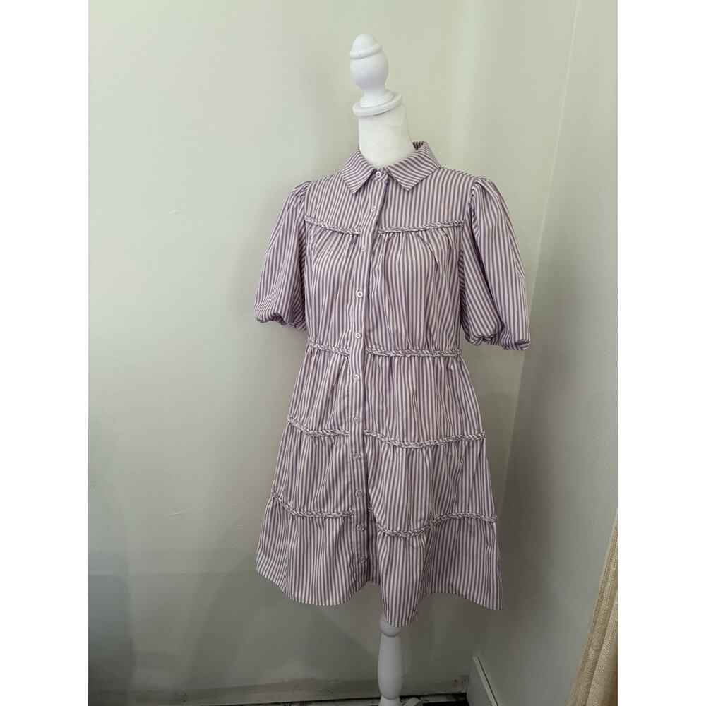 Walter Baker Preppy Preston A-Line Shirt Dress Lilac Pink Purple Stripes XS - Picture 8 of 8